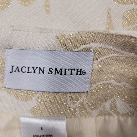 Jaclyn Smith 8 Gold Metallic Floral A Line Skirt Lined Hidden Zipper Like New - Picture 2 of 5